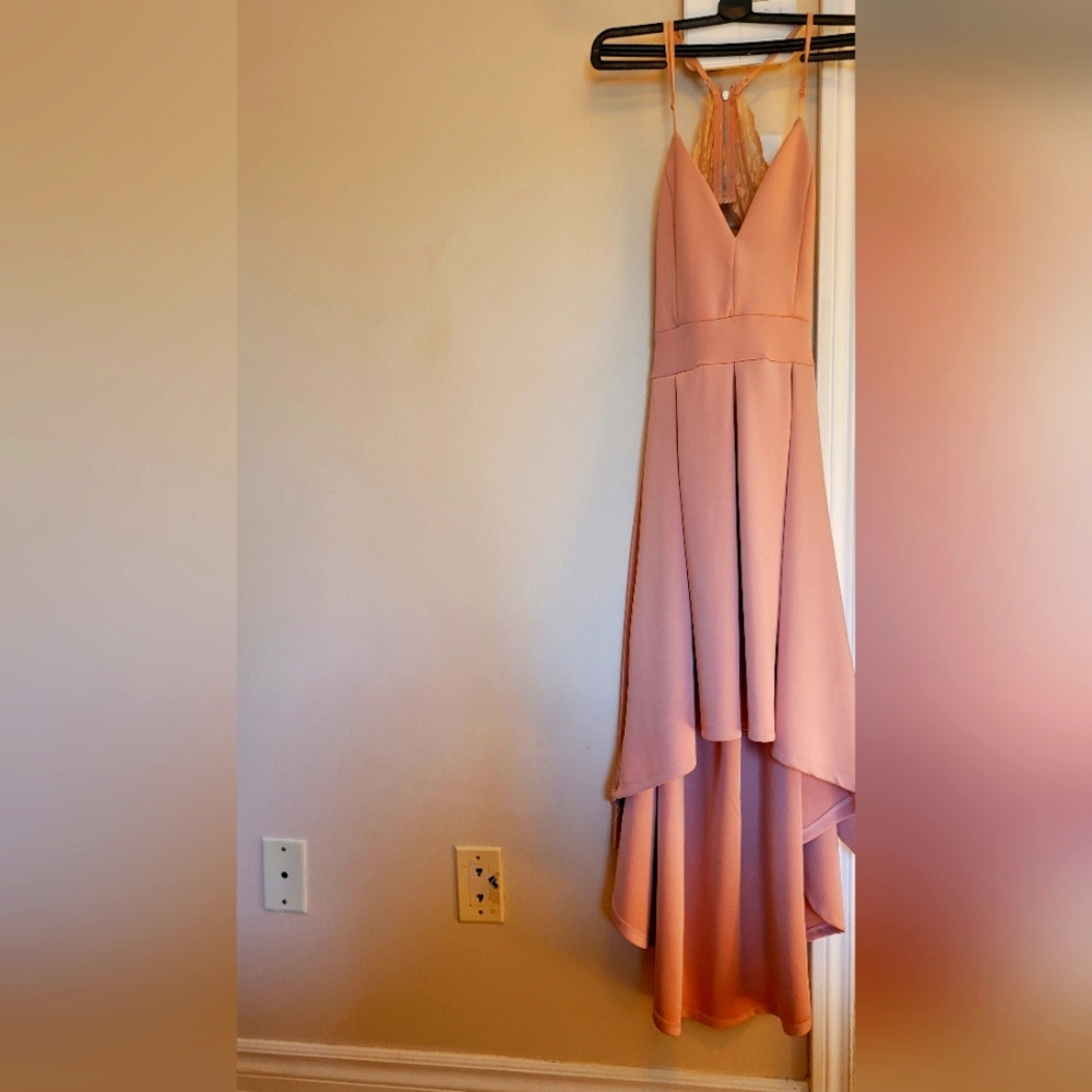 Revamped Pink A-Line Midi Dress Pleated Cocktail